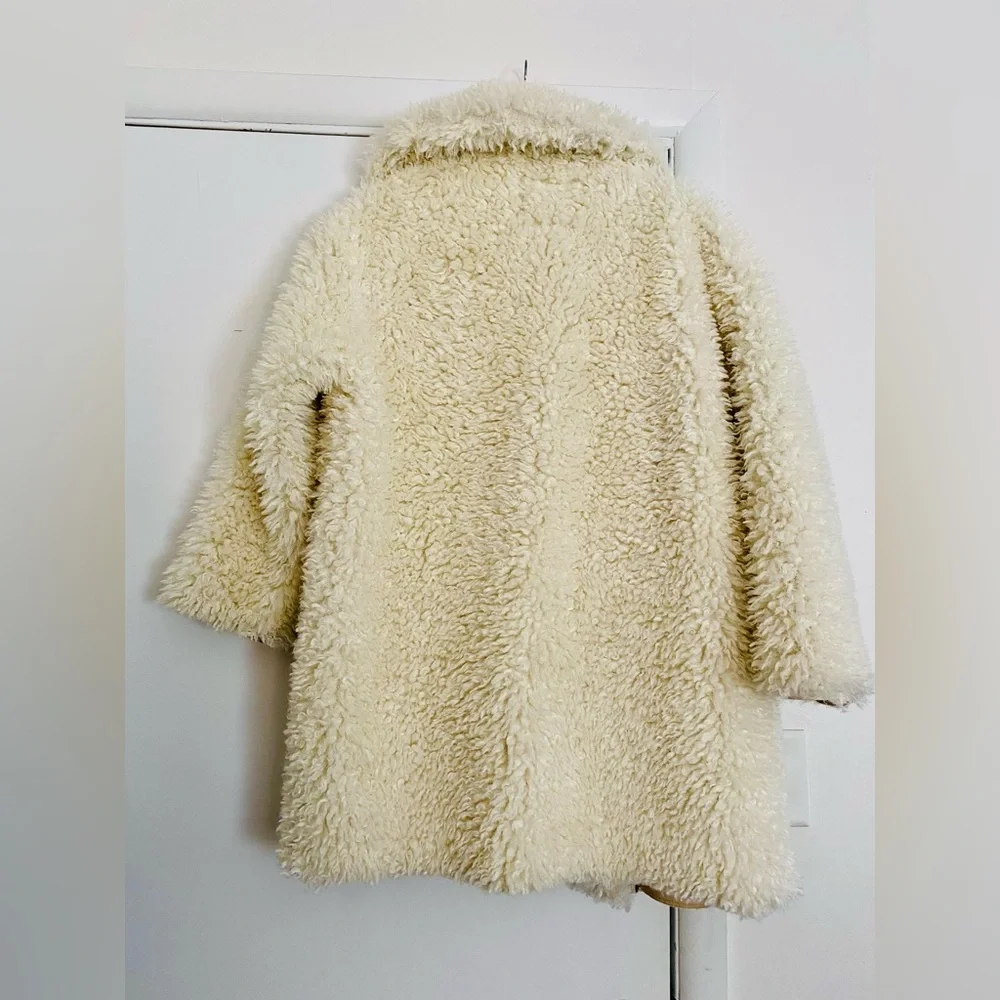 NWT Zara white textured curly knit teddy coat S - Picture 7 of 9